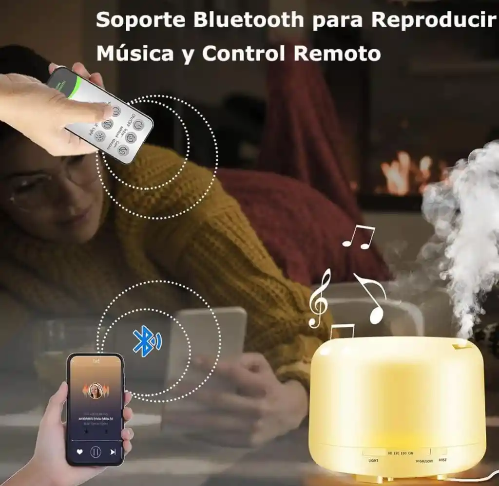 Humidificador Difusor De Aroma, Luz Led, Control + 1 Esencia Hidrosoluble (500ml)