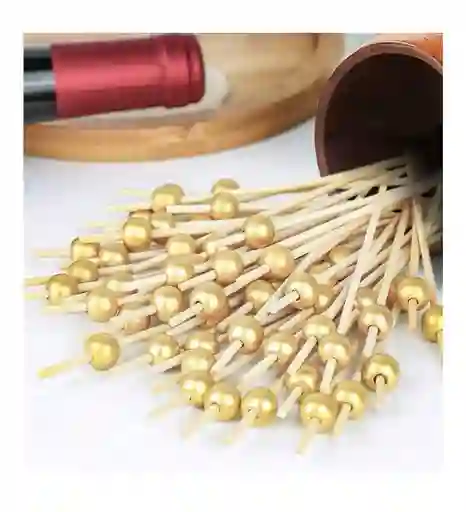 Pinchos Cóctel X 40 Unds Perla Dorada, Palillo De Bambú Coctel