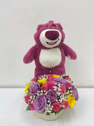 Cilindro De Rosa Y Peluche
