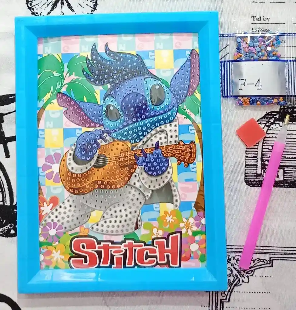 Cuadro De Dibujo Lienzo Arte 5d Con Diamantes Para Niños Stitch
