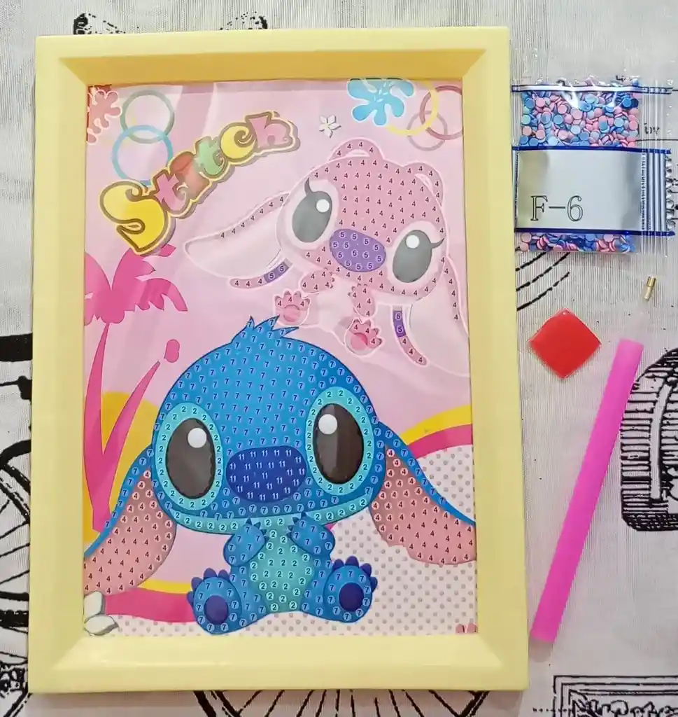 Cuadro De Dibujo Lienzo Arte 5d Con Diamantes Para Niños Stitch