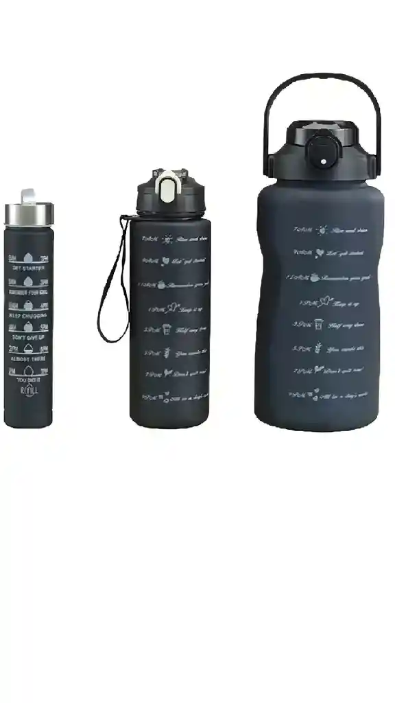 Set Termo Motivador Plástico Libre De Bpa 3 Piezas Deportivo Color Rosal/azul