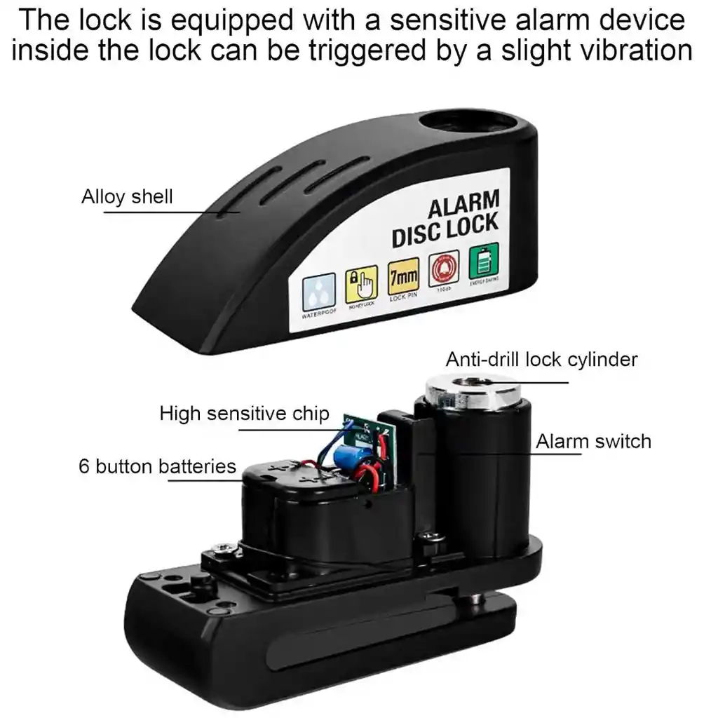 Candado Disco Para Moto Con Alarma