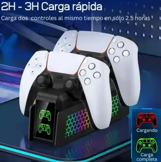 Base Carga Doble Para Control Ps5 Carga Rapida Luz Rgb