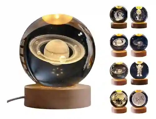 Lámpara Esfera 3d De Cristal – Luz Nocturna Decorativa Multicolor