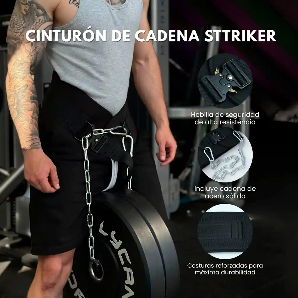Cinturón Lastre Cadena Dominadas Fondos Pesas Gym Discos Talla Única Negro Cadena Broche Acero