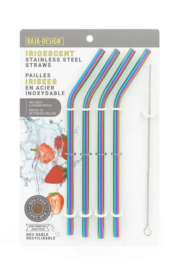 Set 4 Pitillos Reutilizables Ecológicos Acero Inoxidable Tornasol