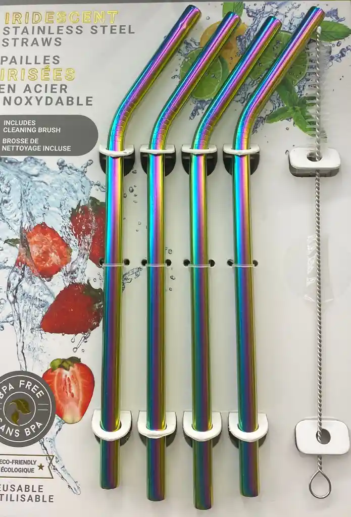 Set 4 Pitillos Reutilizables Ecológicos Acero Inoxidable Tornasol