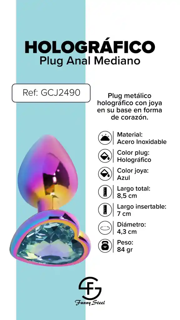 Plug Anal Holográfico Gema Cristal Talla M