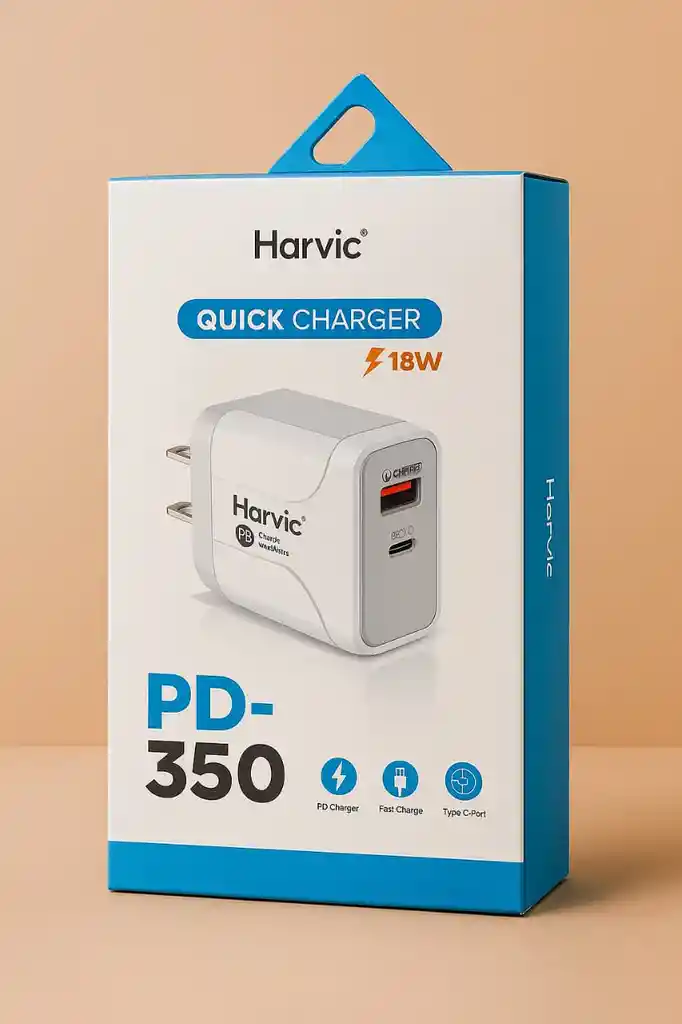 Adaptador Harvic 18wpd-350 Doble Puerto 18w – Carga Rápida Y Segura