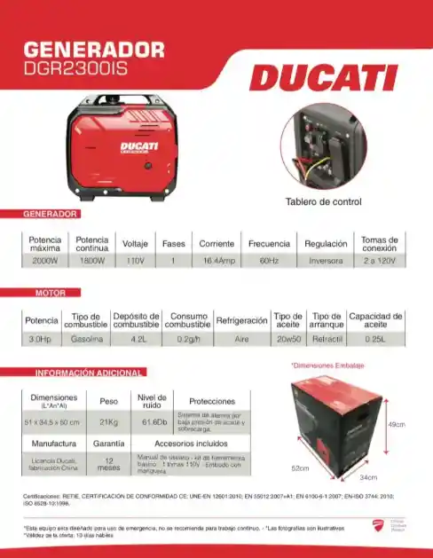 Planta Electrica Inverter- Ducati2300is Gasolina 4 Tiempos