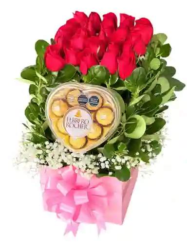 Caja De Rosas Cuadrada Ferrero Corazón