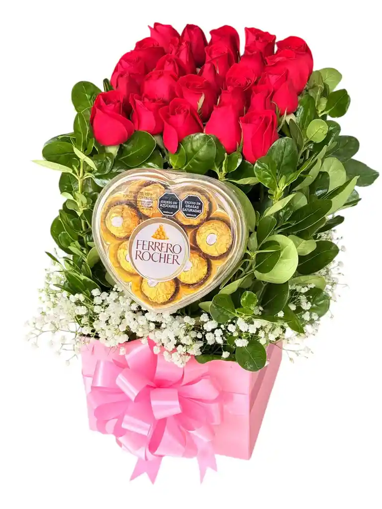 Caja De Rosas Cuadrada Ferrero Corazón