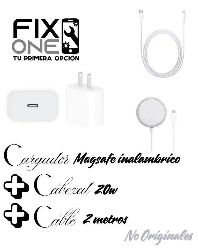Iphone Cargador Inalambrico + Cabezal 20w + Cable De 2 Metros