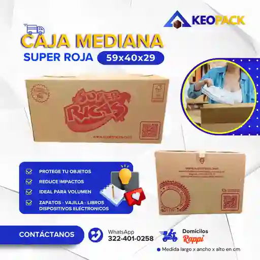 Cajas Carton Mediana Roja 59x40x29 - Cajas Para Mudanzas