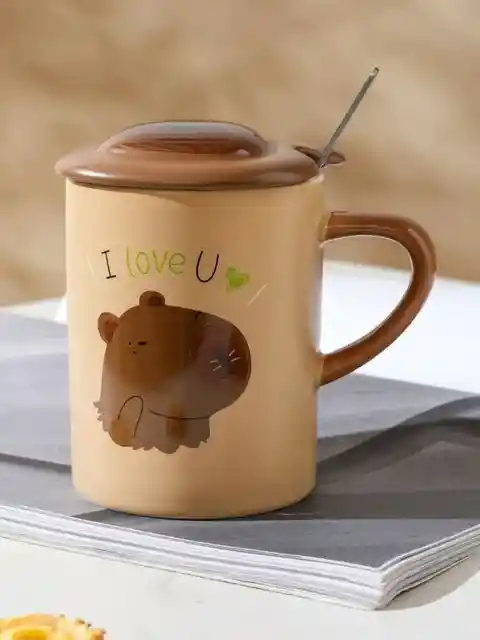 Mug De Capibara Con Tapa Y Cuchara
