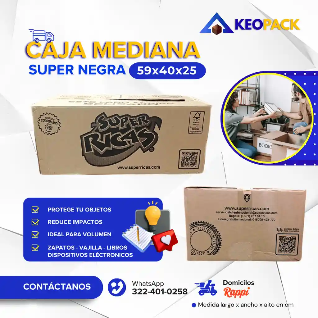 Cajas Carton Mediana Negra 59x40x25 - Cajas Para Mudanzas