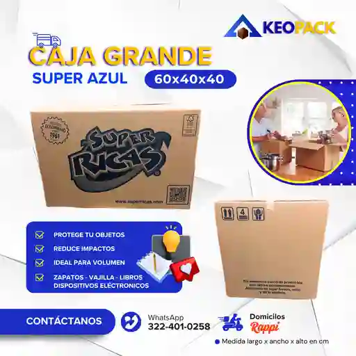 Caja De Carton Grande Azul 60x40x40 - Cajas Para Mudanzas