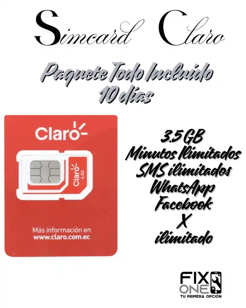 Simcard De Claro Paquete Todo Incluido 10 Días