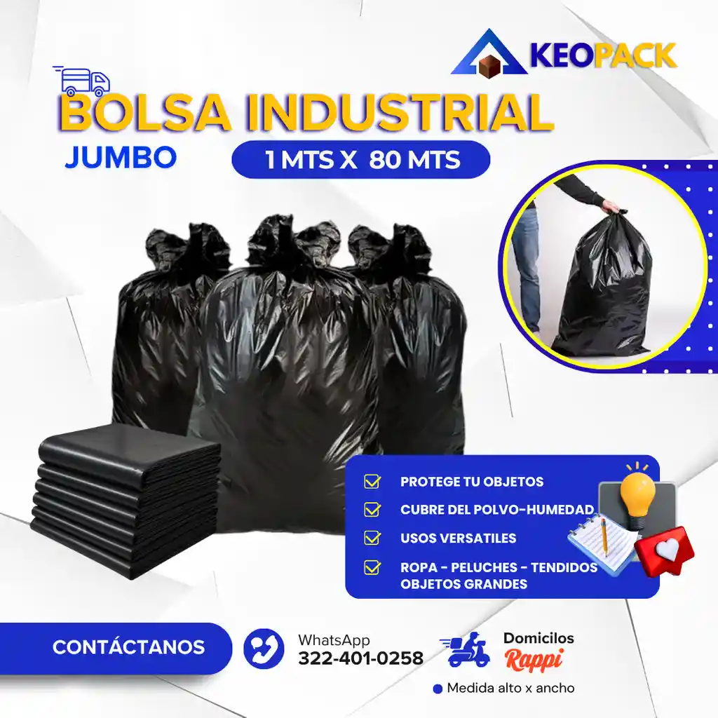 Paquete X 10 Bolsas Industriales 1 Mts X 80 Cm- Empaques Plásticos