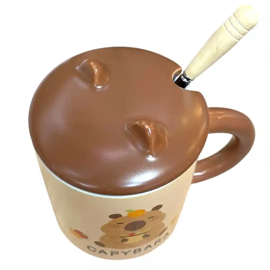 Mug De Capibara Beige Con Tapa