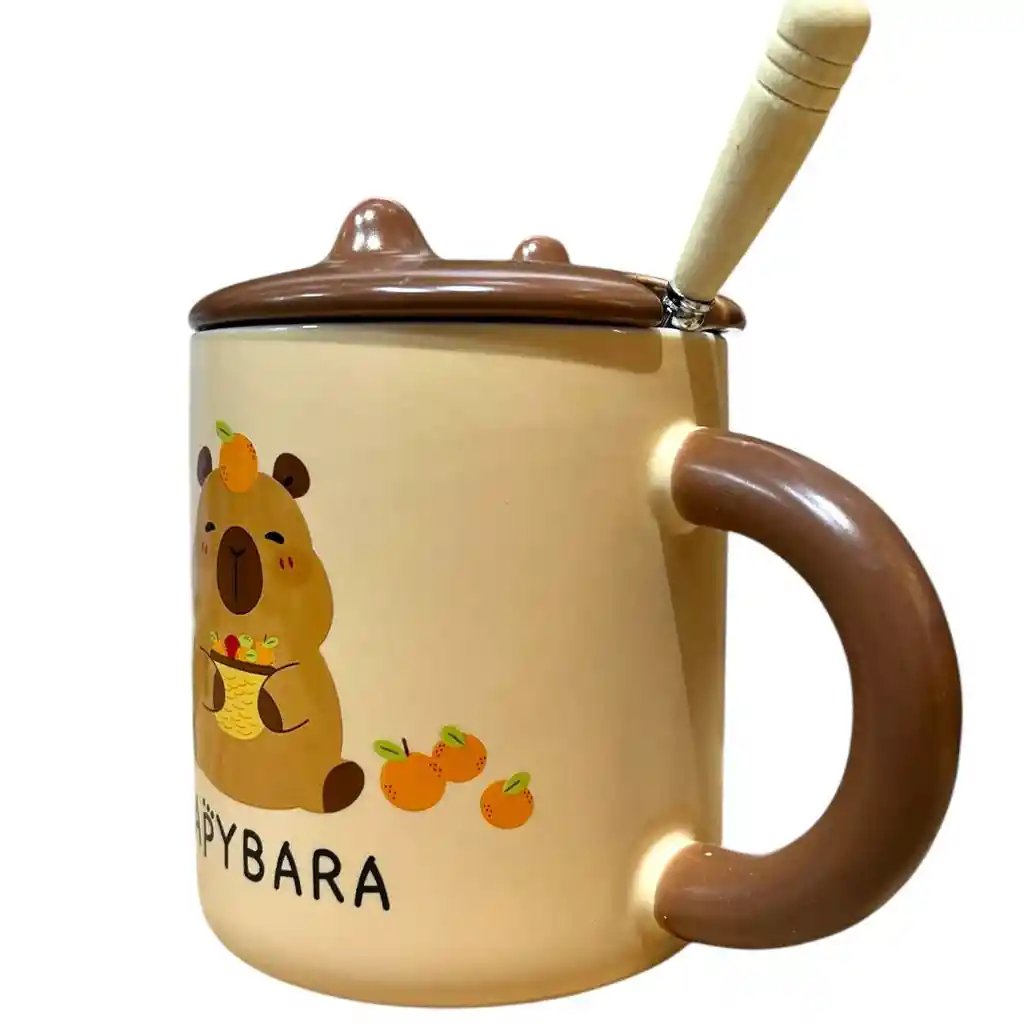 Mug De Capibara Beige Con Tapa
