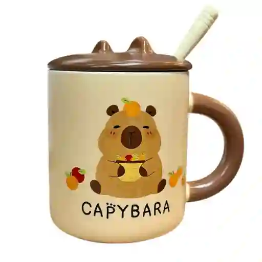 Mug De Capibara Beige Con Tapa