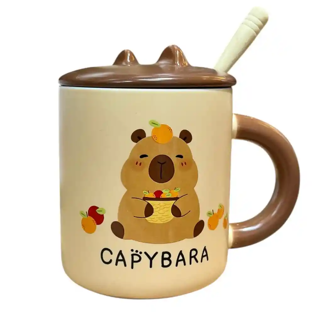 Mug De Capibara Beige Con Tapa