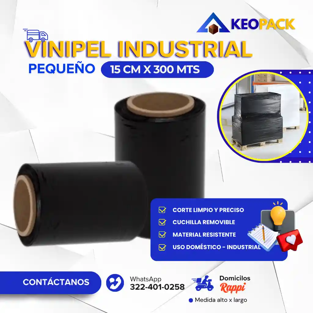 Vinipel - Pelex Negro 15 Cm X 300 Mts Largo - Empaques Plásticos