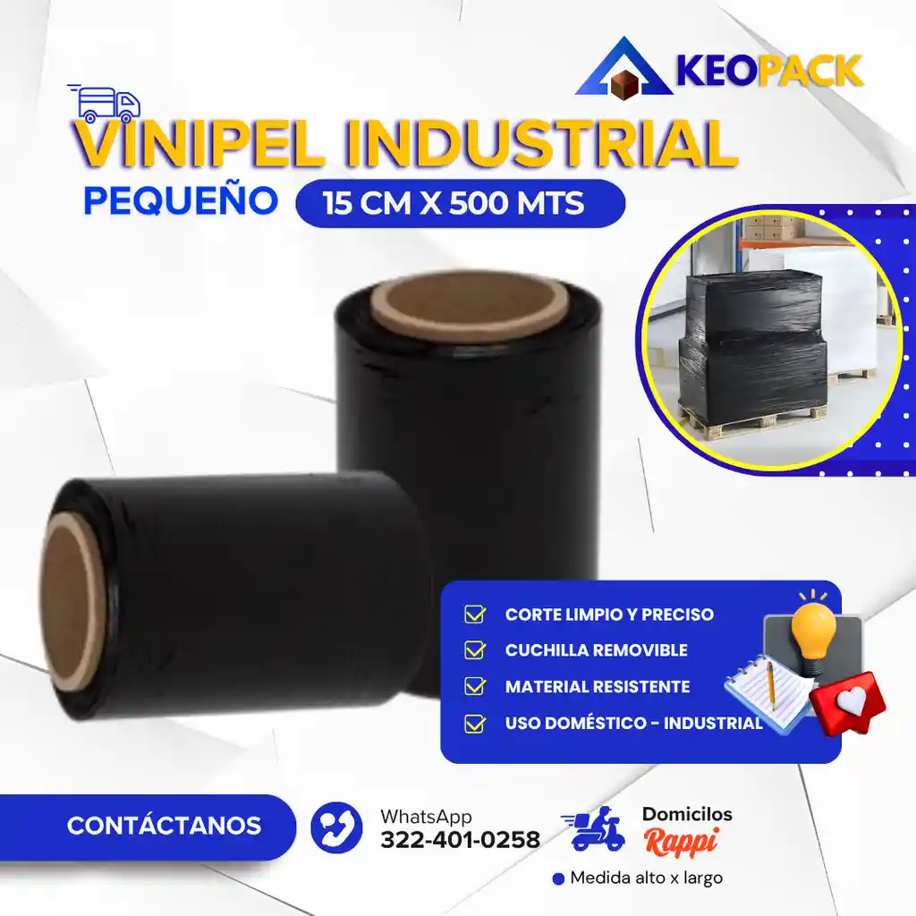 Vinipel - Pelex Negro 15 Cm X 500 Mts Largo - Empaques Plásticos
