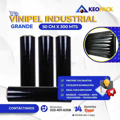 Vinipel - Pelex Negro 50 Cm X 300 Mts Largo - Empaques Plásticos
