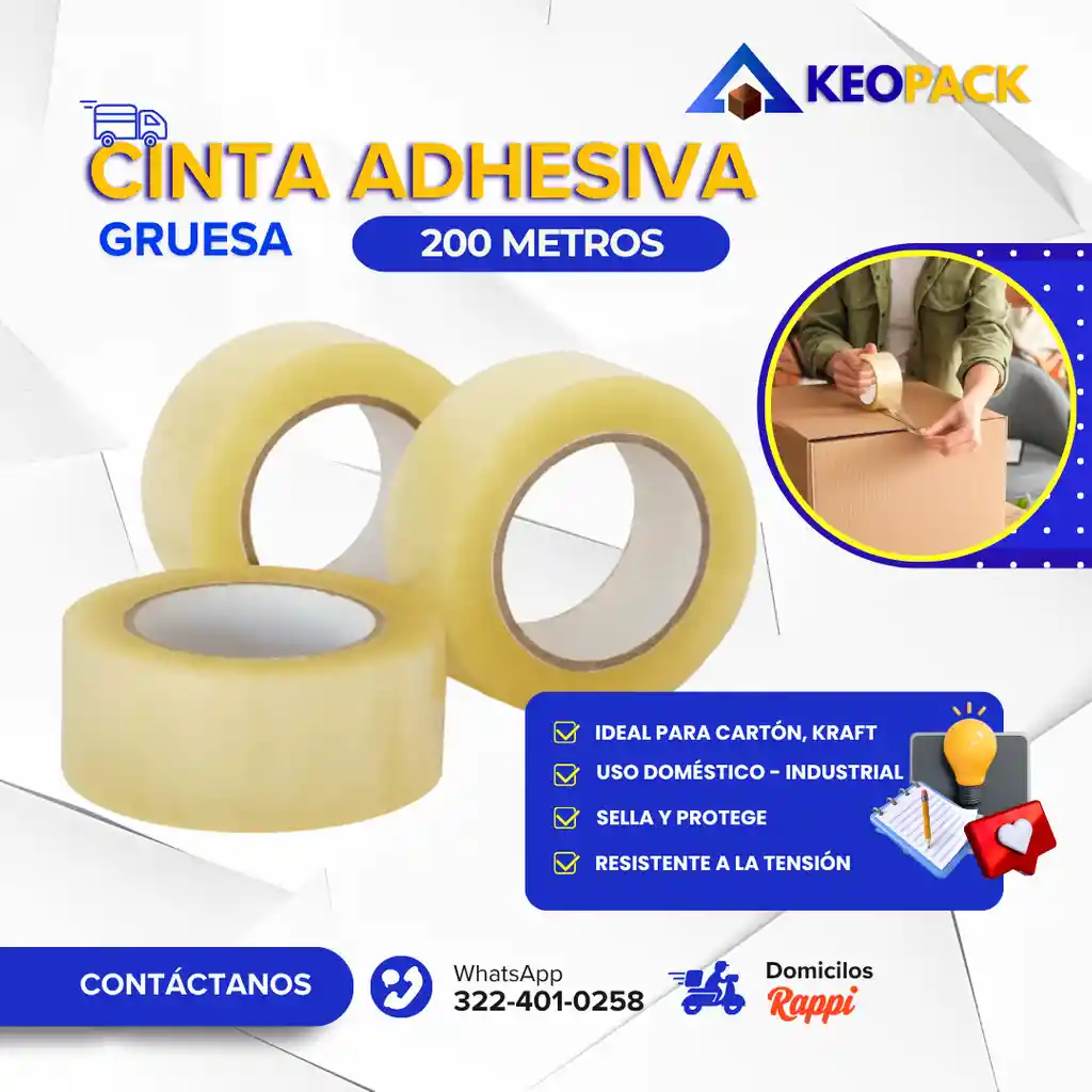 Cinta Adhesiva Gruesa 200 Mts - Empaques Y Embalajes