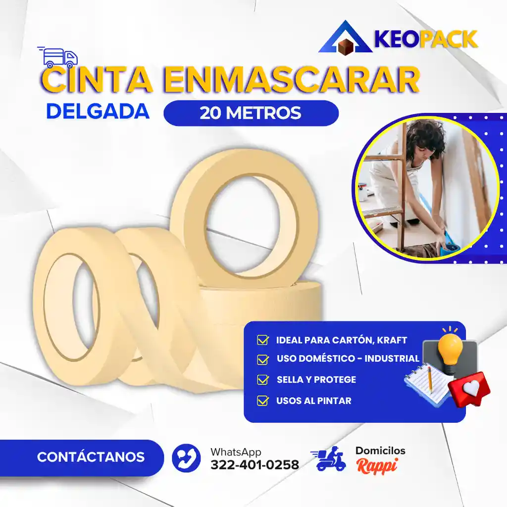 Cinta De Enmascarar 1" X 20 Mts - Empaques Y Embalajes