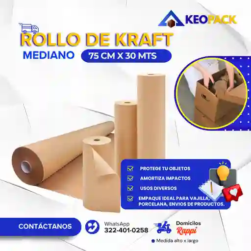 Rollo De Papel Kraft De 60 Cm X 30 Mts Largo - Empaques Y Embalajes