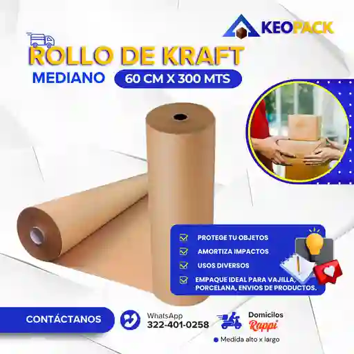 Rollo De Papel Kraft De 60 Cm X 300 Mts Largo - Empaques Y Embalajes