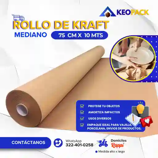 Rollo De Papel Kraft De 75 Cm X 10 Mts Largo - Empaques Y Embalajes