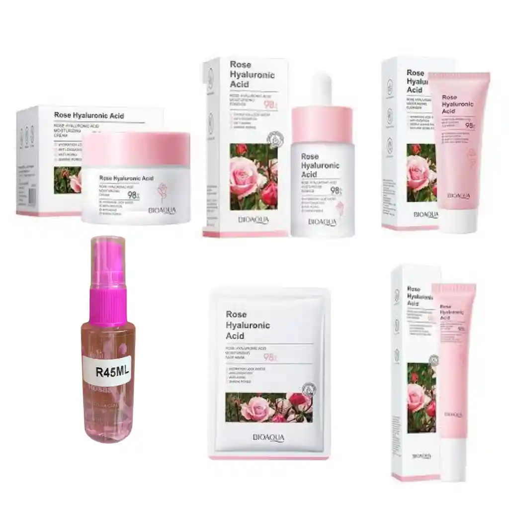 Kit Facial Rosas Y Ácido Hialuronico Bioaqua 6 Productos