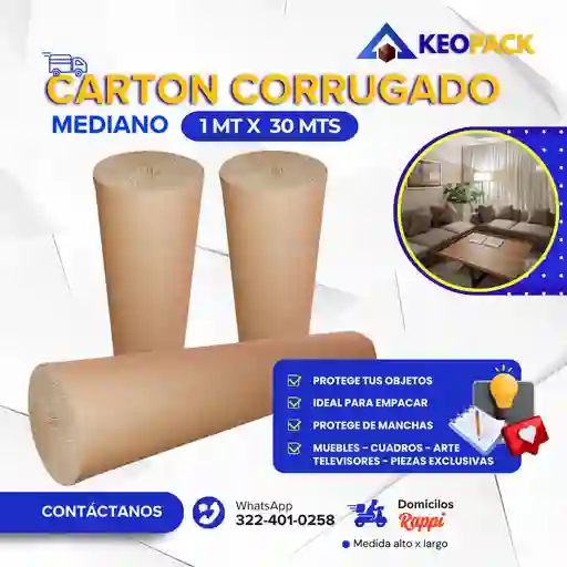 Rollo De Cartón Corrugado 1.20 Cm X 30 Mts Largo - Empaques Y Embalajes