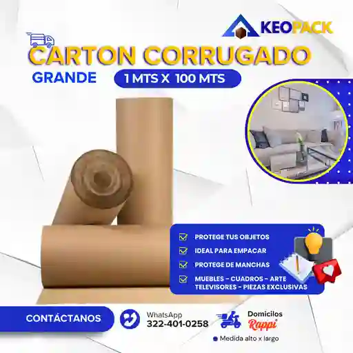 Rollo De Cartón Corrugado 1.20 Cm X 100 Mts Largo - Empaques Y Embalajes