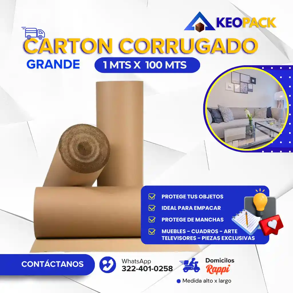 Rollo De Cartón Corrugado 1.20 Cm X 100 Mts Largo - Empaques Y Embalajes