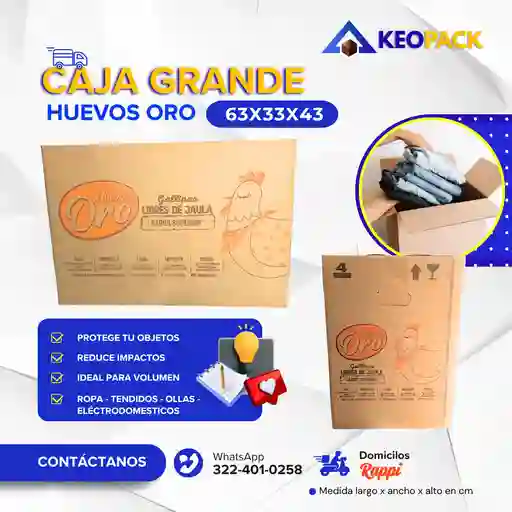 Caja De Carton Grande Huevo Oro 63x33x43 - Cajas Para Mudanzas
