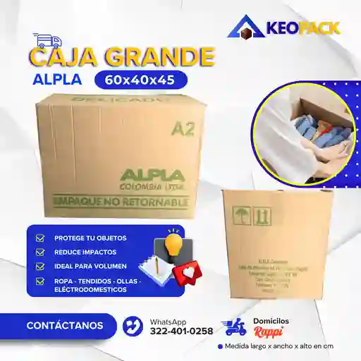 Caja De Carton Grande Apla 60x40x45 - Cajas Para Mudanzas