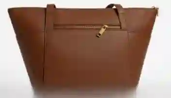 Bolso Cuero Natural Marron Con Textura, Correa En Cuero.