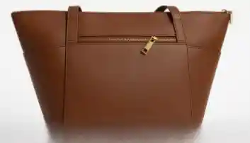 Bolso Cuero Natural Marron Con Textura, Correa En Cuero.