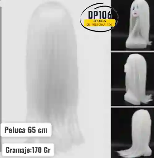 Peluca Blanca Pelo Liso Blanco 65 Cm Largo