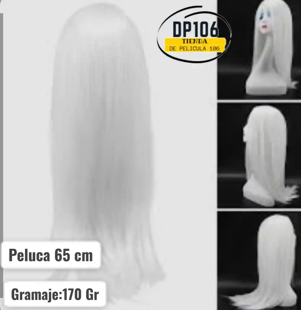 Peluca Blanca Pelo Liso Blanco 65 Cm Largo