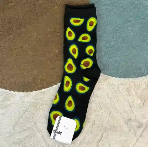 Medias Negras Algodon / Diseño Aguacate / Comodidad Y Moda