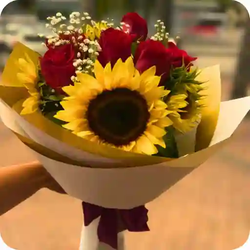 Bouquet Regular De Rosas Rojas & Girasoles