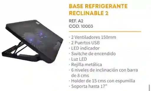Base Refrigerante Reclinable 2 Fan