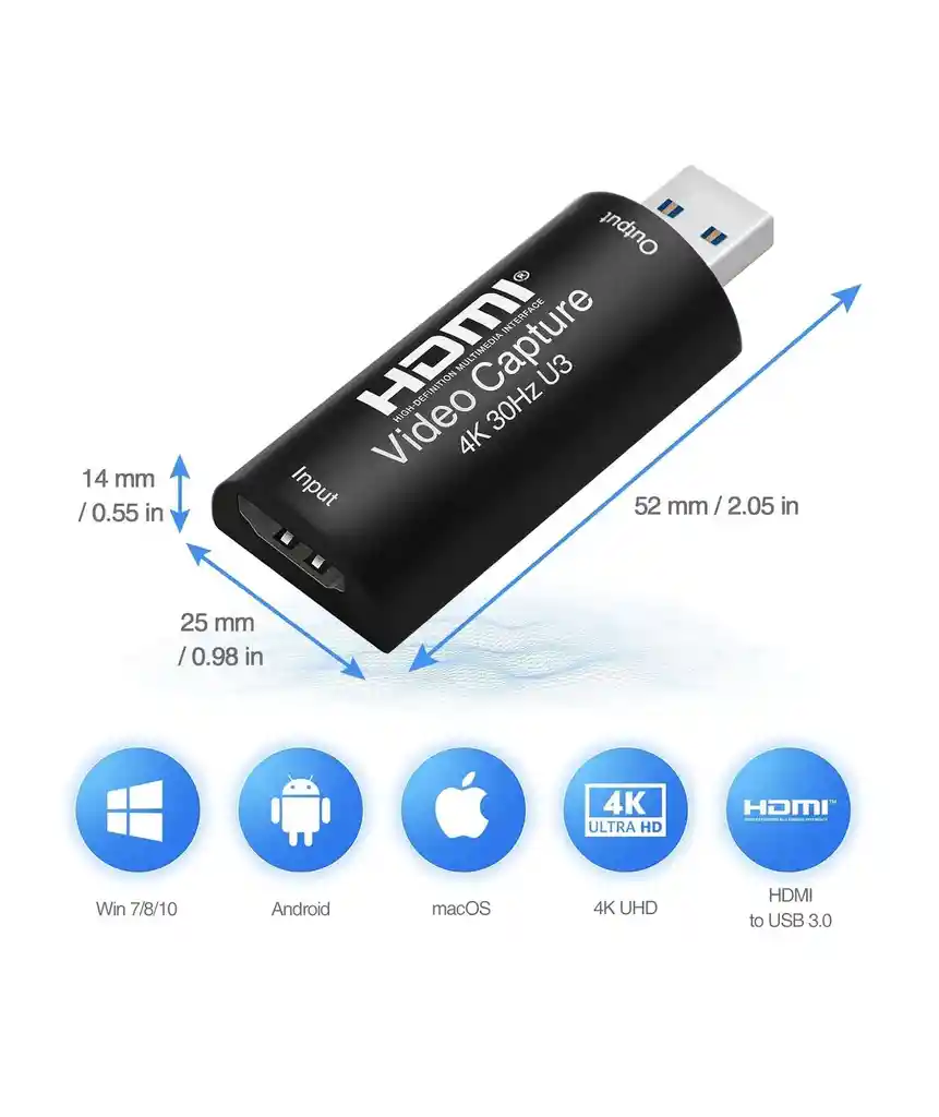 Capturadora Tarjeta De Video 3.0 U3 4k 30hz + Extensión 3.0